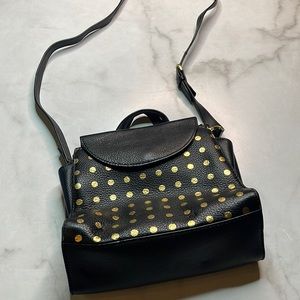 Kate Spade Saturday Black Leather Crossbody Purse Metallic Gold Polka Dots